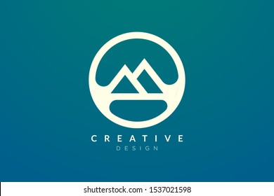 Logo design that combines circle objects with mountains. Minimalist and modern vector design for your business brand or product