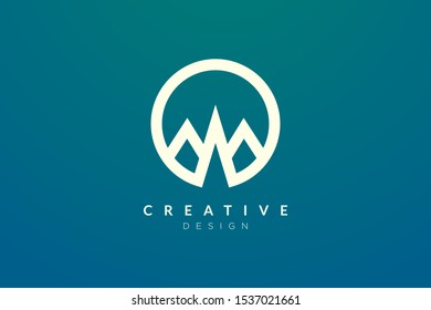 Logo design that combines circle objects with mountains. Minimalist and modern vector design for your business brand or product