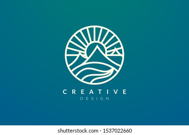 Logo design that combines circle objects with mountains. Minimalist and modern vector design for your business brand or product