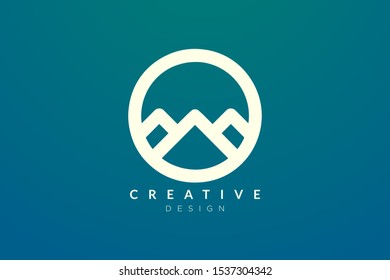 Logo design that combines circle objects with mountains. Minimalist and modern vector design for your business brand or product