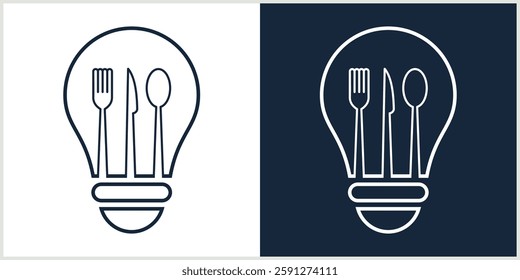 logo design that combines the shape of a lamp with a spoon, knife and fork.