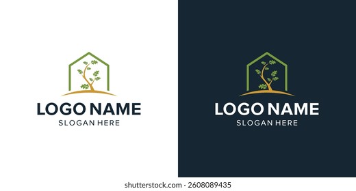 Logo Design That Combines the Shape of a House with an Oak Tree.