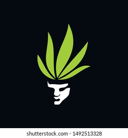 logo design that represents a punk man with the hair in the shape of cannabis for medical and cbd industry.