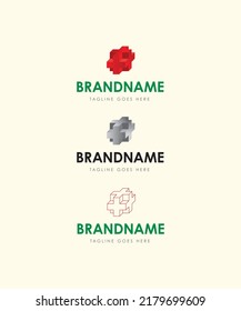 Logo design with three dimensional symbol for healthcare or laboratory. 