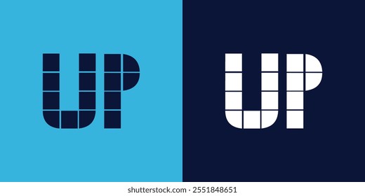 Diseño de logotipo UP con forma de azulejo. Diseño de Ilustración vectorial minimalista y moderno adecuado para negocios o marcas