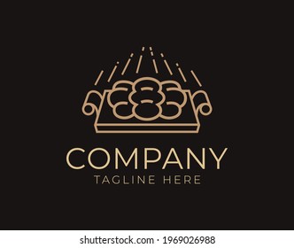 Logo Design of Toast Bread. Vector Illustration of toast on the tray. Vintage Modern Vector Line Art Design Template