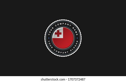 logo design with Tonga country concept in circle. Red and white Vintage and premium