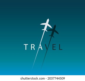 logo design for travel, airplane above the sea vector concept art for traveling.