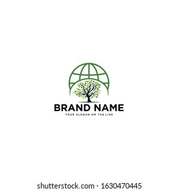 logo design tree and globe vector template