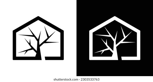 árbol de diseño de logotipo y hogar, ilustración vectorial de icono de diseño