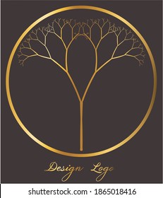 Logo design of a tree inside a circle. Reflective golden color. Vector