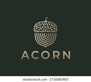 Logo-Design eines Baumes und Wurzeln bilden eine Eichel