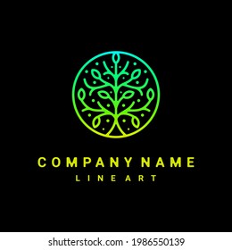 Diseño de Logotipo Naturaleza vectorial de árbol con estilo lineal en degradado de color