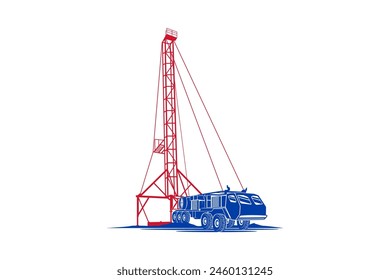 Logo design Truck Mounted Water Well Drill, Groundwater drilling truck with tower drill, or kerosene drilling industrial truck.