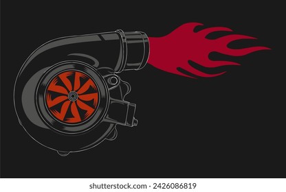 Logo design Turbo Performance Automotive Designs, Turbo engine on background, Turbo charge vector illustration.