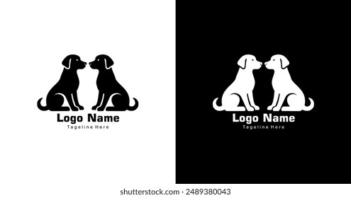 Diseño del logotipo de dos perros sentados enfrente