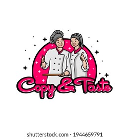 logo design of two veiled female chefs cooking