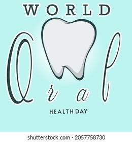 Diseño de logotipos con letras tipográficas Día Mundial de la Salud Oral sobre un fondo turquesa. Diseño del logo dental.