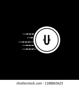 Logo design of U in coin vector for crypto currency, block chain and technology. Minimal awesome trendy professional logo design template on black background.