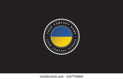 logo design with Ukraine flag concept in circle. Blue and Yellow color, Badge Vintage and premium