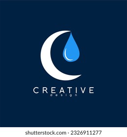 Logo design with a unique concept. Illustration of crescent moon and water drops.