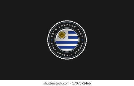 diseño del logo con el concepto Uruguay en círculo. blanco y azul Vintage y premium