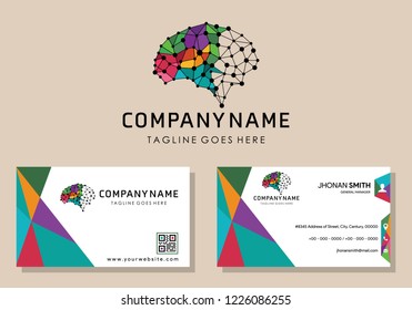 logo design use polygonal brain concept. Abstract modern Colorful triangle Business card,  name card Design Template - stock vector