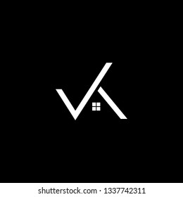 Logo design of V K VK KV in vector for construction, home, real estate, building, property. Minimal awesome trendy professional logo design template on black background.