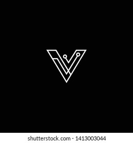 Logo design of V VV in vector for technology, electronics, digital, connection. Minimal awesome trendy professional logo design template on black background.