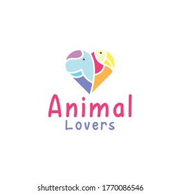 logo Design Vector Animal lovers with the concept of animals in love with flat colors