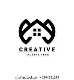 Logo Design Vector Combination of home and leaf. Abstract emblem, design concept, logo, logotype element, template