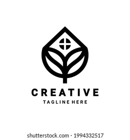 Logo Design Vector Combination of home and leaf. Abstract emblem, design concept, logo, logotype element, template