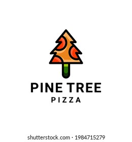Logo Design Vector Combination Pine Tree And Pizza