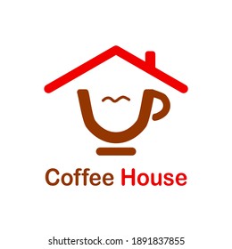Logo Design Vektor kombinierte Objekt Tasse Kaffee mit Objekt Haus. cooles und einfaches Logo