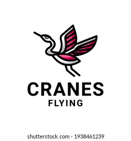 Logo Design Vector is created in the style of line art which forms  Crane Flying