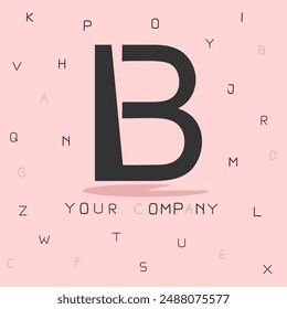Logo design vector. Font B. Alphabet letter. Dark grey color. Pink background. Icon, sign, symbol, element. Unique, cute. beautiful, simple. Initial b. Brand, Badge, Identity. Logotype. Typography