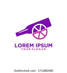 diseño del logotipo con ilustración vectorial de un cañón y una botella