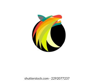 logo design vector illustration of a collection of colors that form a roaring animal's head