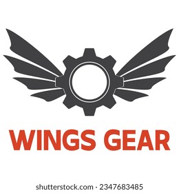 Ilustración vectorial del diseño del logotipo de las alas de los engranajes