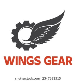 Ilustración vectorial del diseño del logotipo de las alas de los engranajes