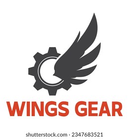 Ilustración vectorial del diseño del logotipo de las alas de los engranajes