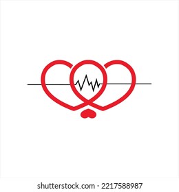 Ilustración vectorial de diseño de logotipo de un símbolo de latido de corazón en medio de dos corazones.