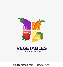 Logo design vector illustration organic food and fresh vegetables