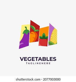 Logo design vector illustration organic food and fresh vegetables