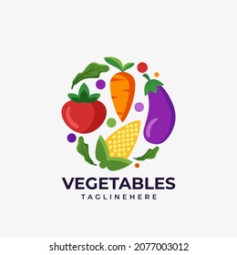 Logo design vector illustration organic food and fresh vegetables