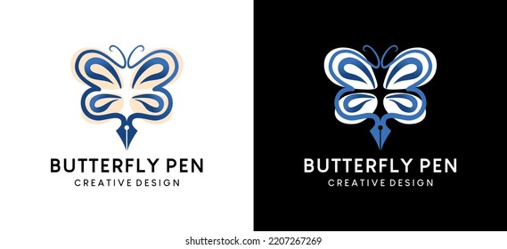 Logo design vector illustration pen icon with abstract butterfly concept