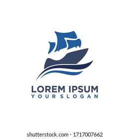 diseño de logotipo con ilustración vectorial de un buque navegante