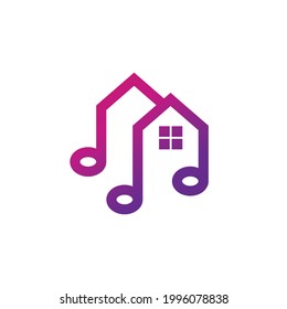 Logo Design Vector minimalist Combination of House and Music Note . Abstract, emblem, design concept, logo, logotype, element, template.