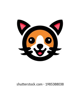 Logo Design Vector Round Face Cats with minimalist flat style