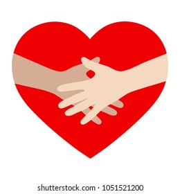 Logo design vector template. Valentine Day Love Concept: hand in hand on heart background